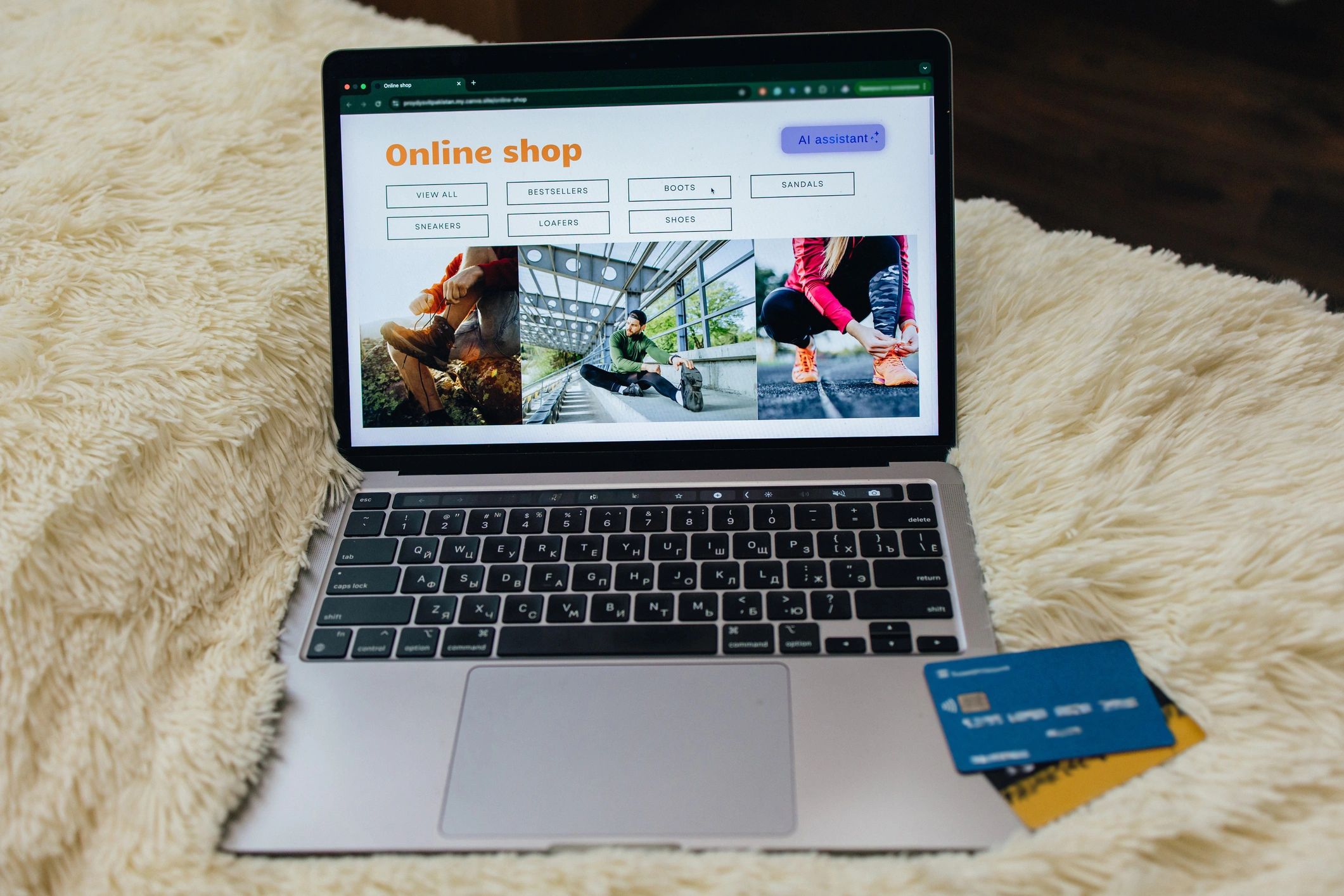 Laptop showing an online shop interface for browsing member deals